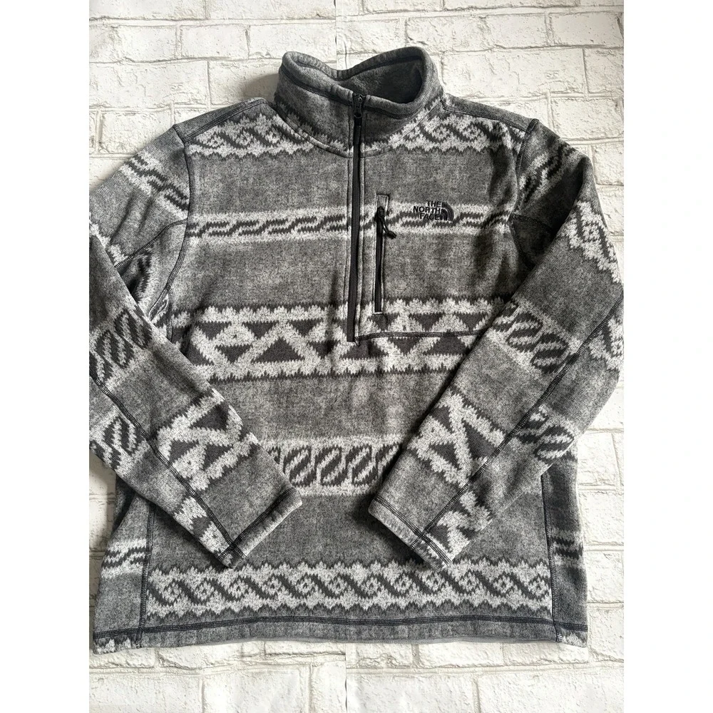 The North Face Mens Gordon Lyons AOP Aztec Fleece Pullover Grey Black XL